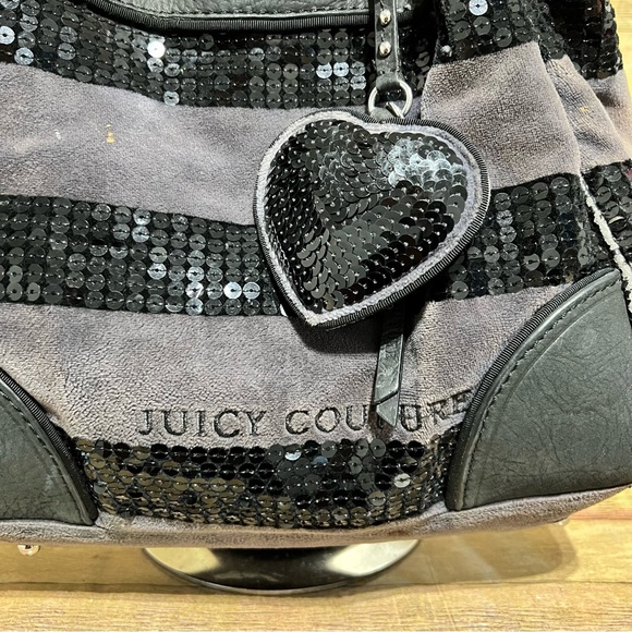 Juicy Couture Grey Velour Bejeweled Shoulder Bag - Picture 3 of 10